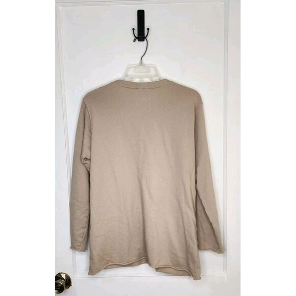 Eileen Fisher Organic Cotton Button Front Cardigan Tan Raw Hem Size Medium - Picture 2 of 5